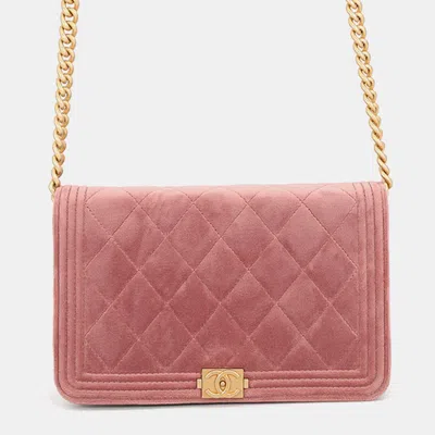 Pre-owned Chanel Chain Wallet Pink Velvet