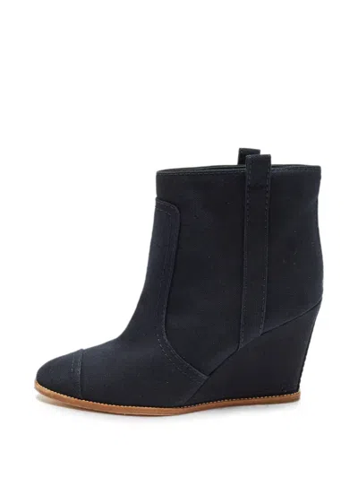 Pre-owned Chanel Chain Wedge Boots In Blue