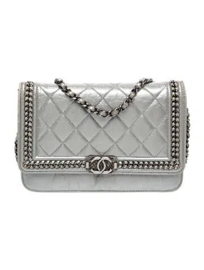 Pre-owned Chanel Chain-around Boy Wallet On Chain In Silver