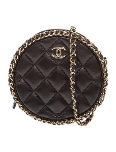 Pre-owned Chanel Chain-around Round Clutch W/ Chain In Black