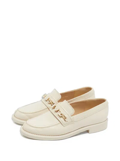 Pre-owned Chanel Chain-detail Leather Loafers In Neutrals