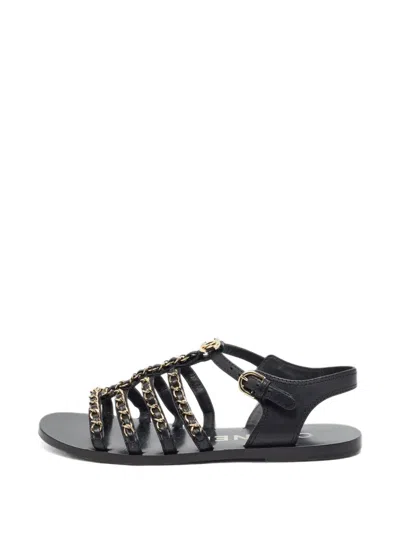 Pre-owned Chanel Chain-embellished Sandals In Black