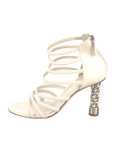 Pre-owned Chanel Chain-link Accent Calfskin Gladiator Sandals In Neutral