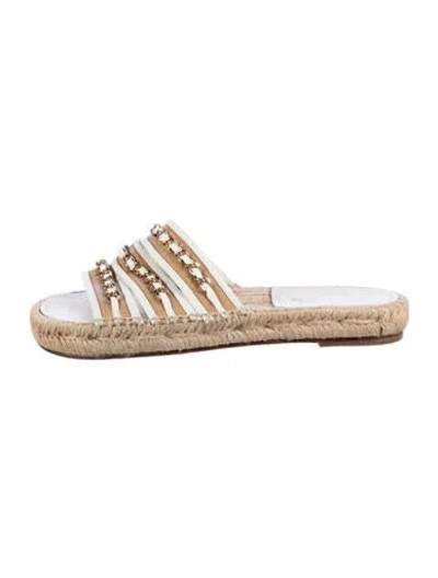 Pre-owned Chanel Chain-link Accent Leather Espadrilles In Neutral