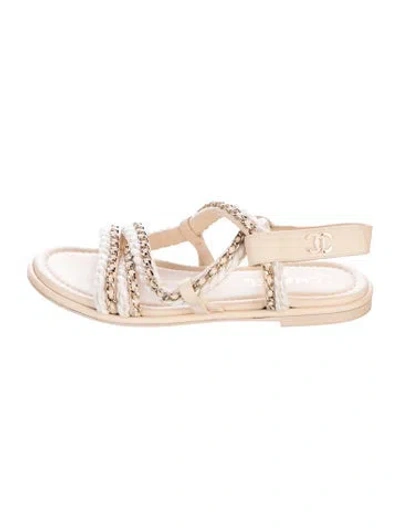 Pre-owned Chanel Chain-link Accent Leather Gladiator Sandals In Neutral