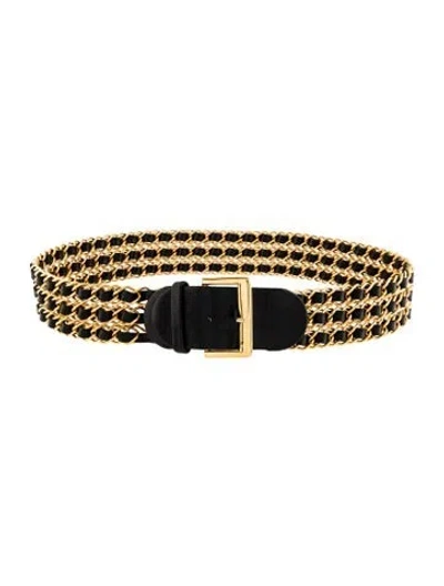 Pre-owned Chanel Chain-link Accent Metal Belt In Black