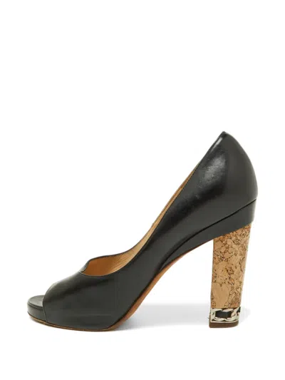 Pre-owned Chanel Chain-link Cork-heel Heeled Pumps In Black