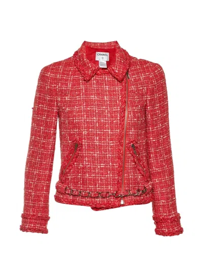 Pre-owned Chanel Chain-link Tweed Jacket In Red
