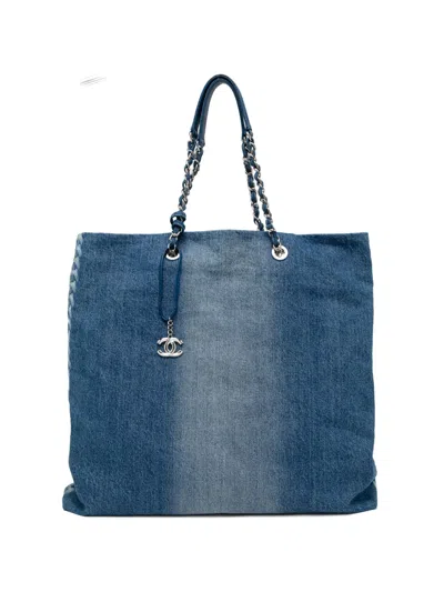 Pre-owned Chanel Chain-link Whipstitch Shopper Bag In Blue