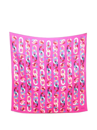 Pre-owned Chanel Chain-pattern Scarf In Pink