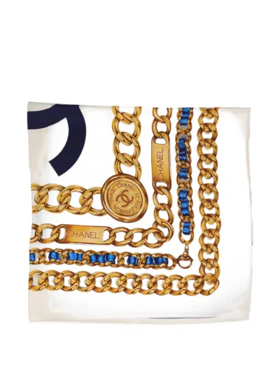Pre-owned Chanel Chain-print Scarf In Neutral