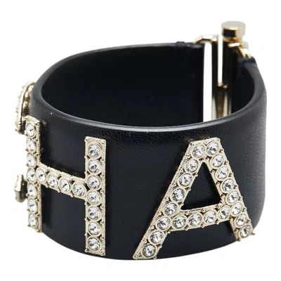 Pre-owned Chanel Champagne Gold Leather Bangle () In Multi
