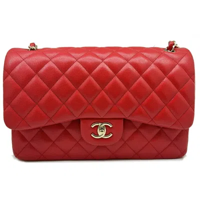 Pre-owned Chanel Champagne Gold Red Color Caviar Leather Handbag Shoulder Bag () In Champagne Gold, Red Color