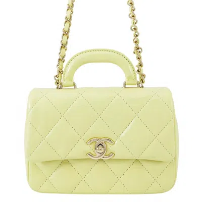 Pre-owned Chanel Champagne Gold Yellow Leather Handbag () In Multi