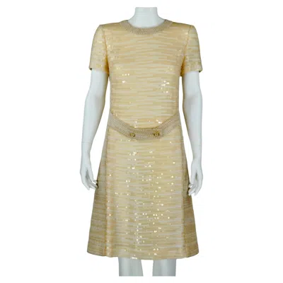 Pre-owned Chanel Champagne Sequins Dress F/w 2001 Fr 40 In Sand