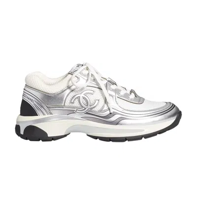 Pre-owned Chanel Cc Logo Sneaker 'white Silver' | Men's Size 42