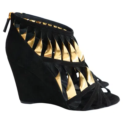 Pre-owned Chanel ,  Resort 2010 Black & Gold Twisted Wedges
