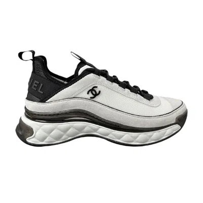 Pre-owned Chanel Wmns Velvet Calfskin & Mixed Fibers Sneaker 'white Black' | Women's Size 38.5