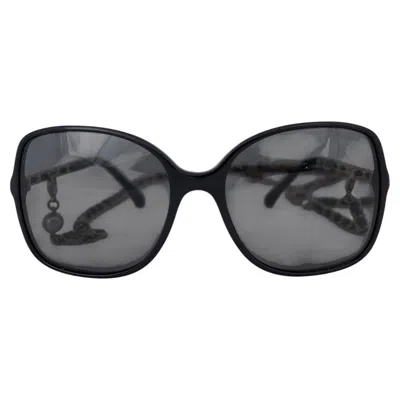 Pre-owned Chanel Chanle Black Acetate 2023 Heart Chain Sunglasses 5210q