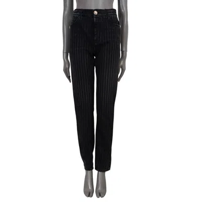 Pre-owned Chanel Charcoal Grey Cotton Denim 2020 20k Striped Slim Jeans Pants 38 S In Gray