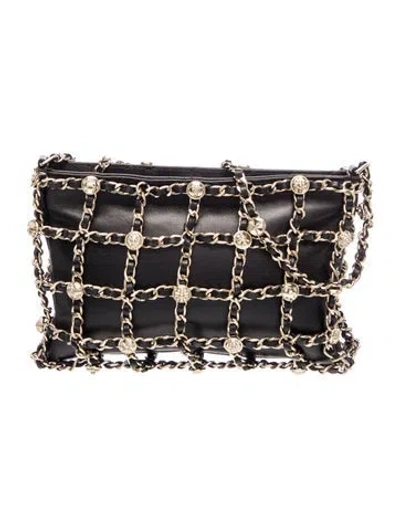 Pre-owned Chanel Charm Chain Frame Shoulder Bag In Black