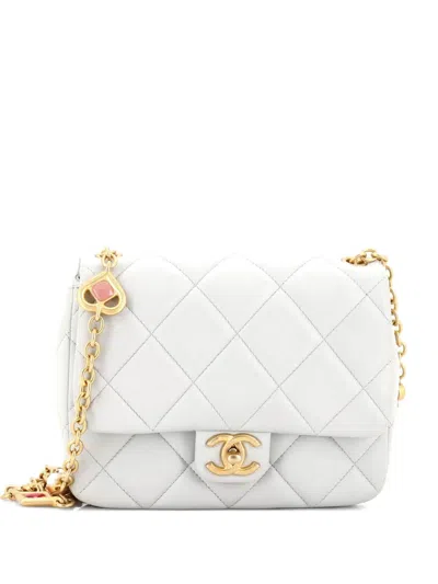 Pre-owned Chanel Charm Me Square Flap Bag Quilted Lambskin Mini Crossbody Bag In Gray