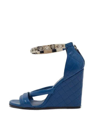 Pre-owned Chanel Charm-embellished Ankle Cuff Sandals In Blue
