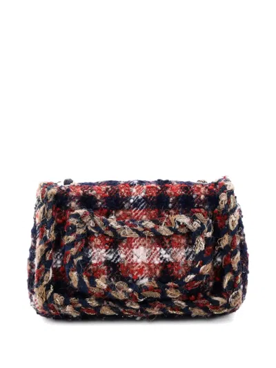 Pre-owned Chanel Charms Classic Single Flap Bag Braided Quilted Tweed Mini Crossbody Bag In Blue