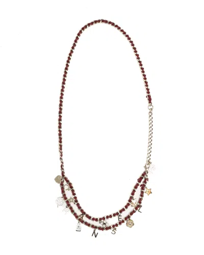 Pre-owned Chanel Charms Leather Chain Belt, Size 90 In Burgundy