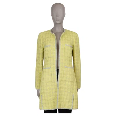 Pre-owned Chanel Chartreuse & Silver Wool Blend 97p Lurex Tweed Coat Jacket 40 M In Sand