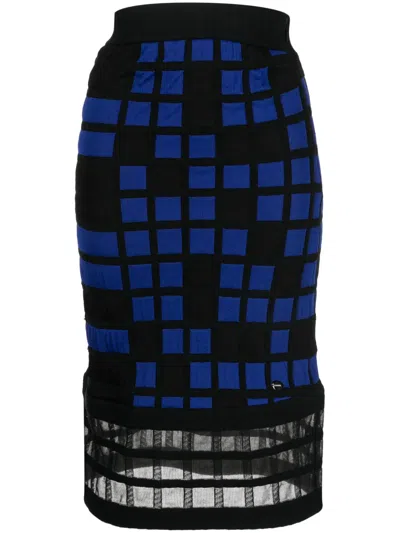 Pre-owned Chanel Checked Knitted Midi Skirt In Blue