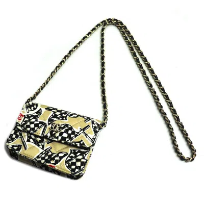 Pre-owned Chanel Checker Flag Canvas Leather Shoulder Bag In Sand