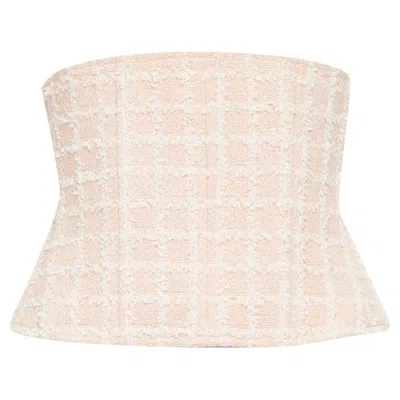 Pre-owned Chanel Checker Tweed Silk Lined Boned Corset Belt In Pink
