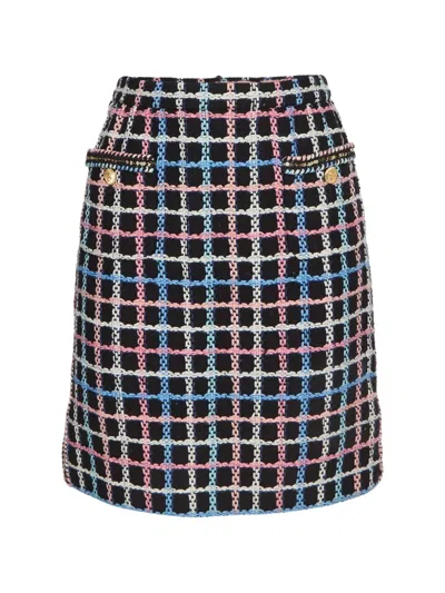 Pre-owned Chanel Check-pattern Embellished Mini Skirt In Black