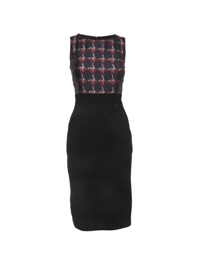 Pre-owned Chanel Check-pattern Sleeveless Midi Dress In Black