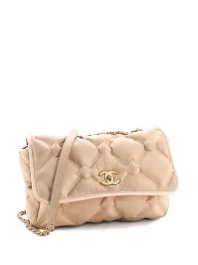 Pre-owned Chanel Chesterfield Flap Bag Quilted Calfskin Jumbo Shoulder Bag In Neutral