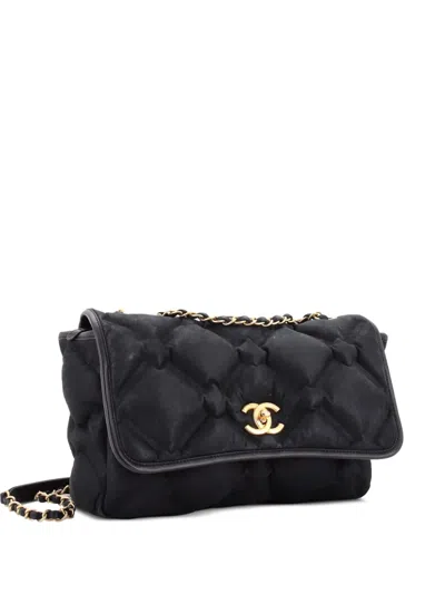 Pre-owned Chanel Chesterfield Flap Bag Quilted Calfskin Medium Shoulder Bag In Black