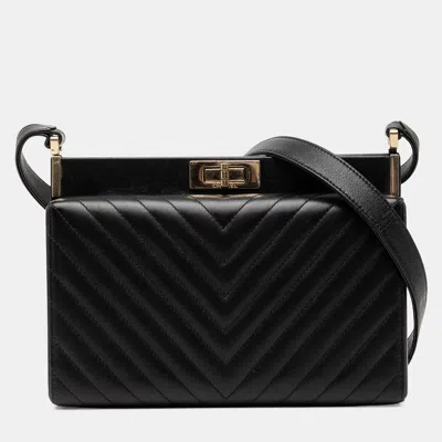 Pre-owned Chanel Chevron Black Lambskin Reissue 2.55 Frame Crossbody Bag