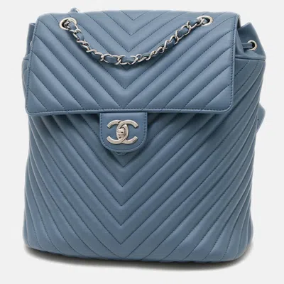 Pre-owned Chanel Chevron Blue Lambskin Backpack