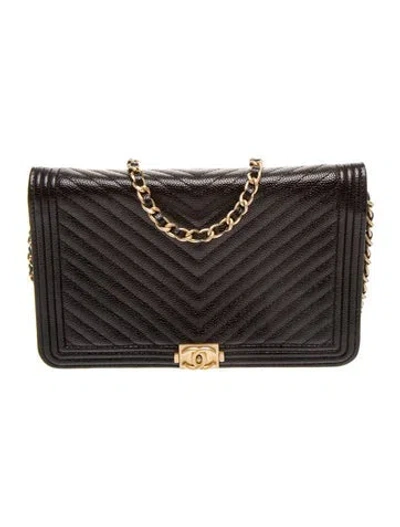 Pre-owned Chanel Chevron Boy Wallet On Chain In Black