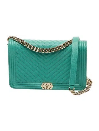 Pre-owned Chanel Chevron Boy Wallet On Chain In Blue