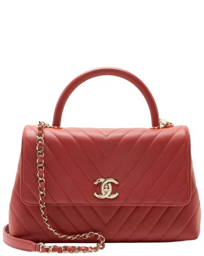Pre-owned Chanel Chevron Caviar Coco Top Handle Small Flap Bag (authentic Pre-loved)