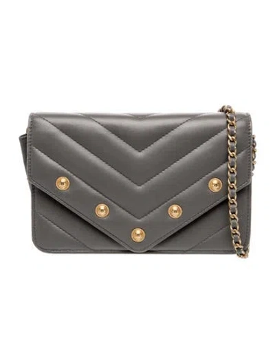 Pre-owned Chanel Chevron Cc Button Flap Wallet On Chain In Grey