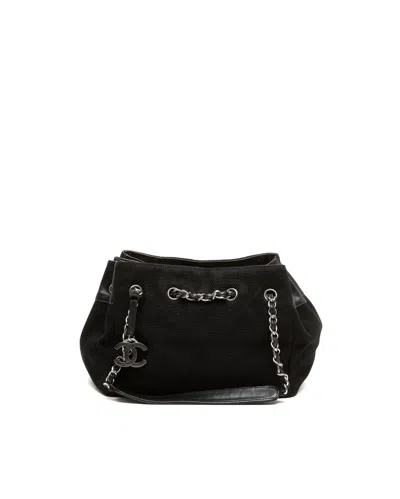 Chanel Chevron Cc Charm Chain Shoulder Bag In Black