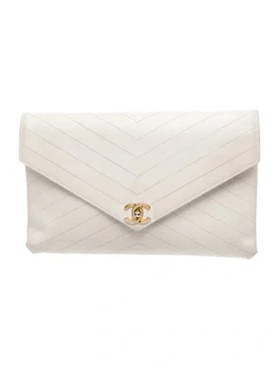 Pre-owned Chanel Chevron Chic Envelope Clutch In Neutrals
