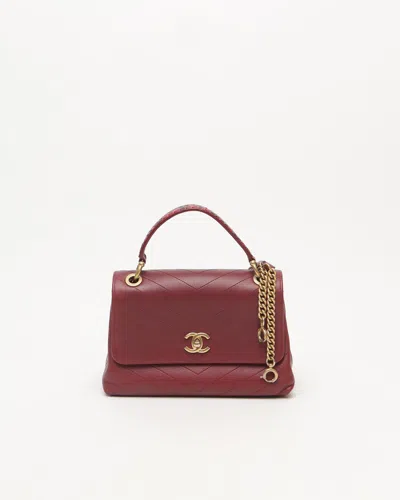 Pre-owned Chanel Chevron Chic Top Handle Bag In Red