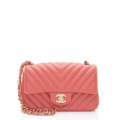 Pre-owned Chanel Chevron Lambskin Mini Flap Bag In Pink