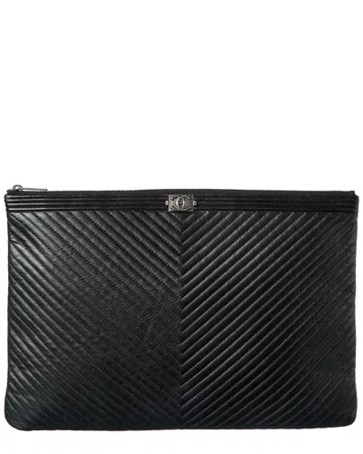 Pre-owned Chanel Chevron Leather Clutch