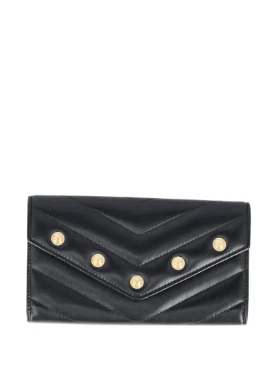 Pre-owned Chanel Chevron Leather Wallet In Black