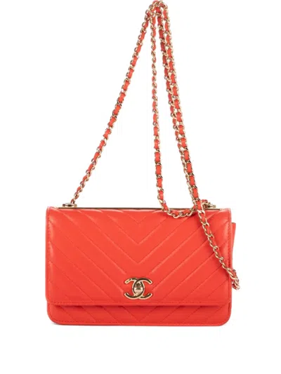 Pre-owned Chanel Chevron-quilting Shoulder Bag In Orange